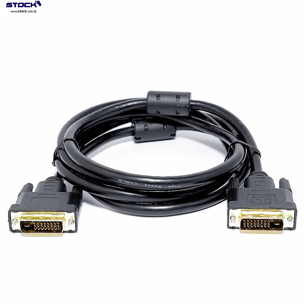 Cabo Dual Link Monitor DVI-D 25 Macho x DVI-D 25 Macho - Contatos dourado - com filtro 3.00 Mts Preto