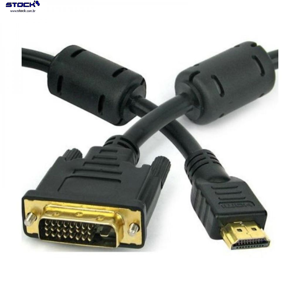 Cabo Dual Link Monitor HDMI Macho x DVI-D Macho 25 pinos (24+1) - contatos dourado - V 1.4 - com Filtro 1.50 Mts Preto