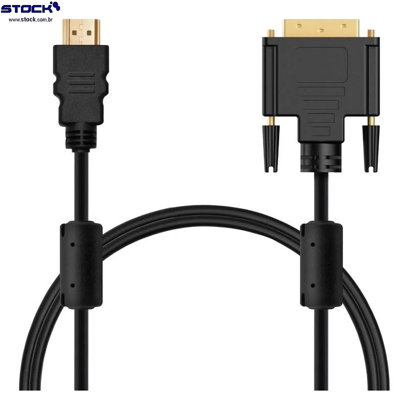 Cabo Dual Link Monitor HDMI Macho x DVI-D Macho 25 pinos (24+1) - contatos dourado - V 1.4 - com Filtro 1.50 Mts Preto