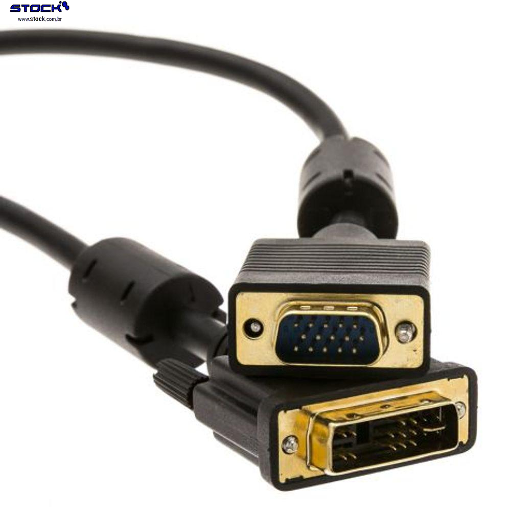 Cabo Monitor DVI-A Macho Single link (12+5) x VGA Macho ( 15 pinos )  - Contatos dourado - com filtro 5.00 mts Preto