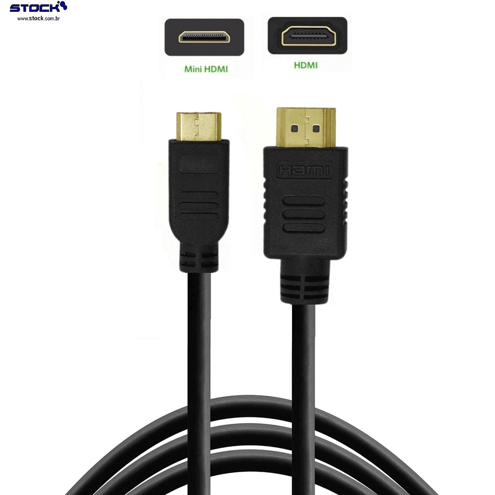 Cabo HDMI Macho x Mini HDMI Macho 1.50 Mts - Contatos dourado - V 1.4 -  Preto