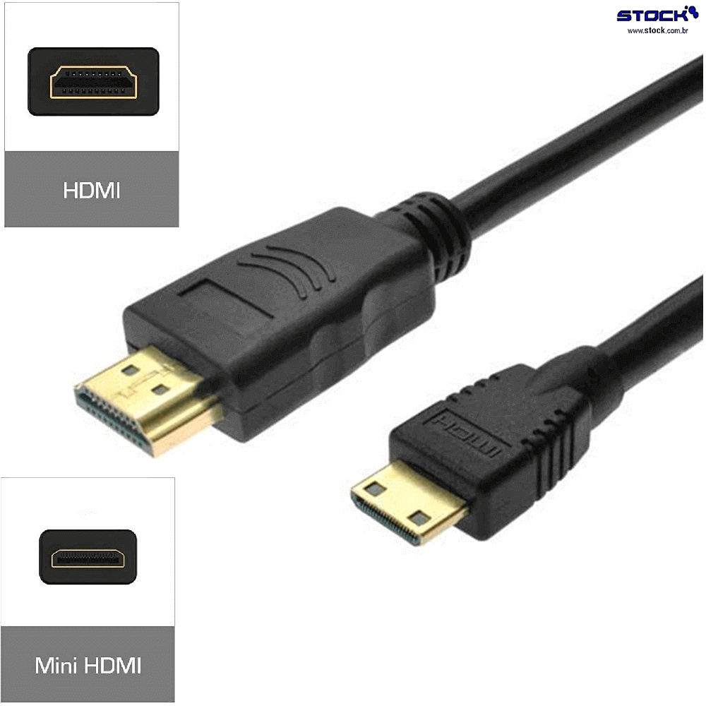 Cabo HDMI Macho x Mini HDMI Macho 3.00 Mts - Contatos dourado - V 1.4 -  Preto