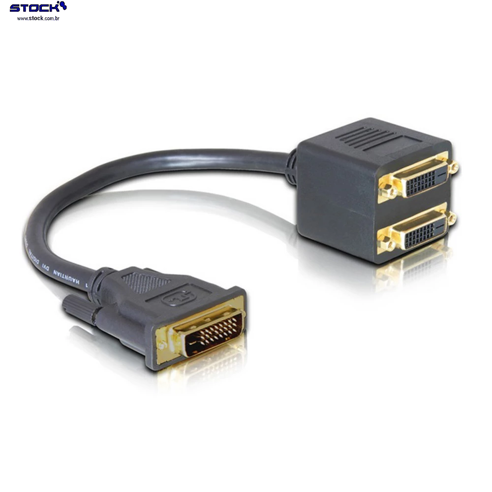 cabo Y monitor DVI-D macho 25 pinos (24+1 ) x 02 saídas DVI-D fêmea 25 pinos (24+1) com 20 cm  - contatos dourado - Preto