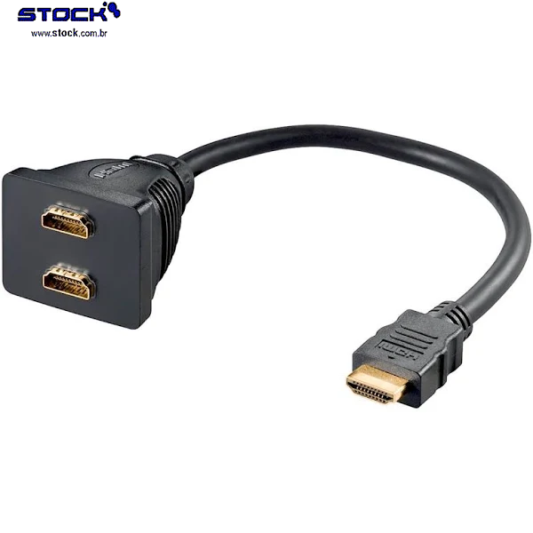 Cabo Y monitor HDMI macho x 02 saídas HDMI fêmea com 20 cm - Contatos dourado - V 1.4 - Preto