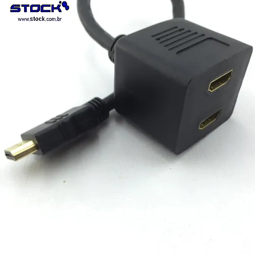 Cabo Y monitor HDMI macho x 02 saídas HDMI fêmea com 20 cm - Contatos dourado - V 1.4 - Preto