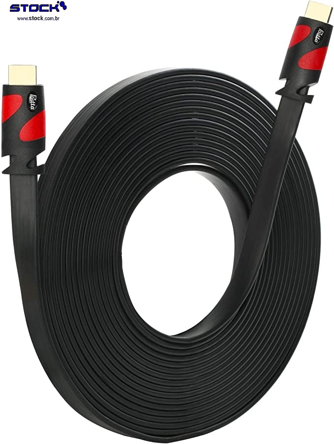 Cabo Flat HDMI Macho x HDMI Macho 1.50 Mts - contatos dourado - V 1.4 - Preto