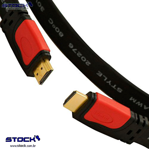 Cabo Flat HDMI Macho x HDMI Macho 3.00 Mts - contatos dourado - V 1.4 - Preto