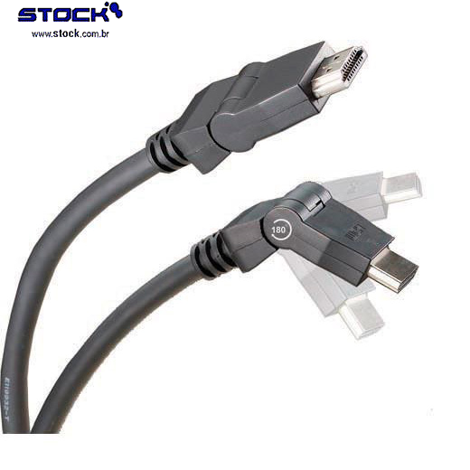 Cabo HDMI Macho x HDMI Macho Rotacional 90/180 Graus 1.50 Mts - Contatos dourado - V 1.4 - Preto