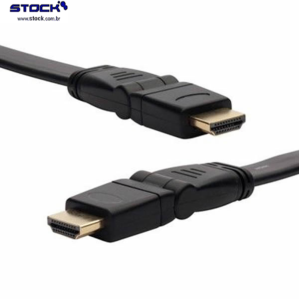 Cabo HDMI Macho x HDMI Macho Rotacional 90/180 Graus 1.50 Mts - Contatos dourado - V 1.4 - Preto