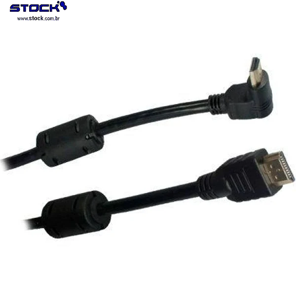 Cabo Monitor HDMI Macho x HDMI Macho Ponteira 90 Graus 2.00 Mts  - Contatos dourado V 1.4- Com Filtro Preto