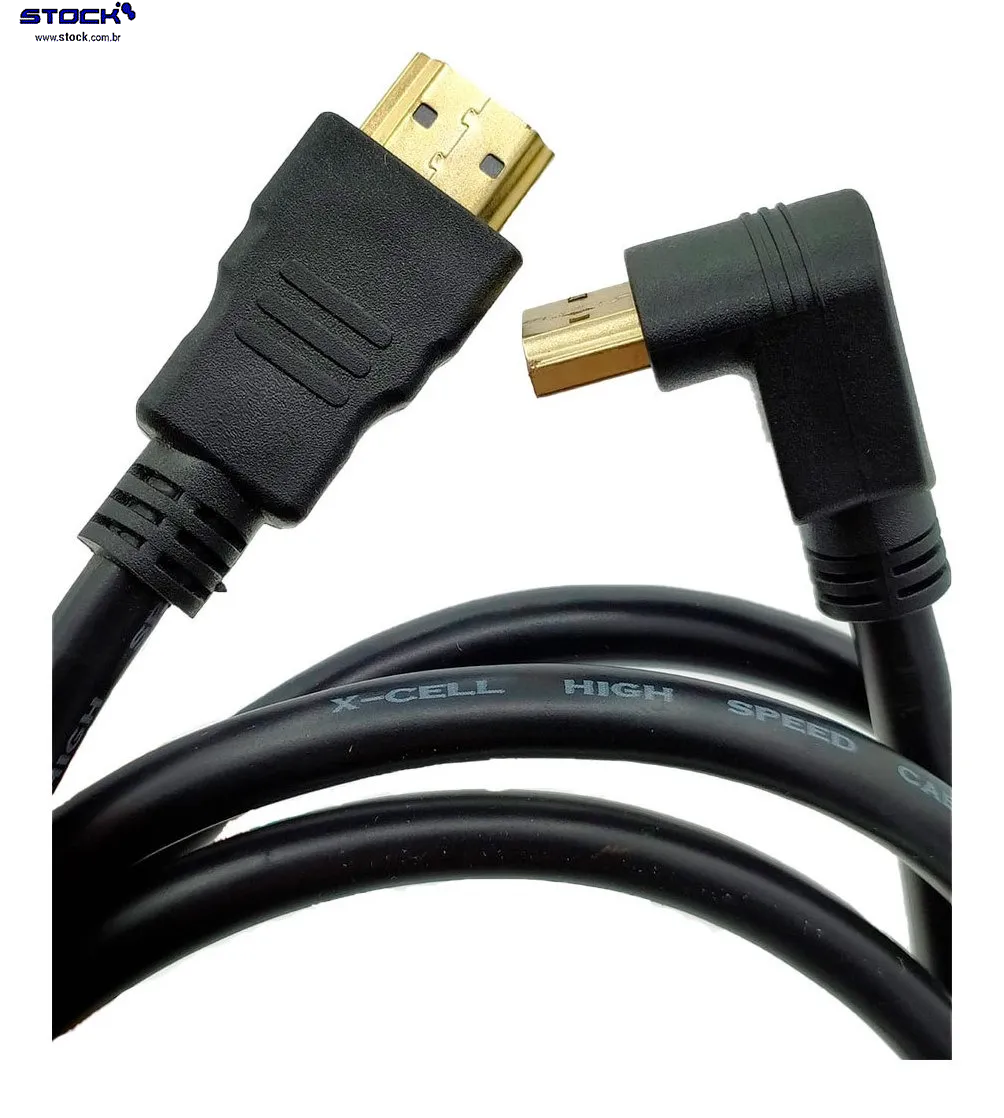 Cabo Monitor HDMI Macho x HDMI Macho Ponteira 90 Graus 2.00 Mts  - Contatos dourado V 1.4- Com Filtro Preto