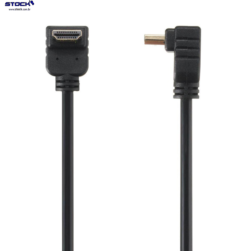 Cabo Monitor HDMI Macho x HDMI Macho Ponteira 90 Graus 2.00 Mts  - Contatos dourado V 1.4- Com Filtro Preto