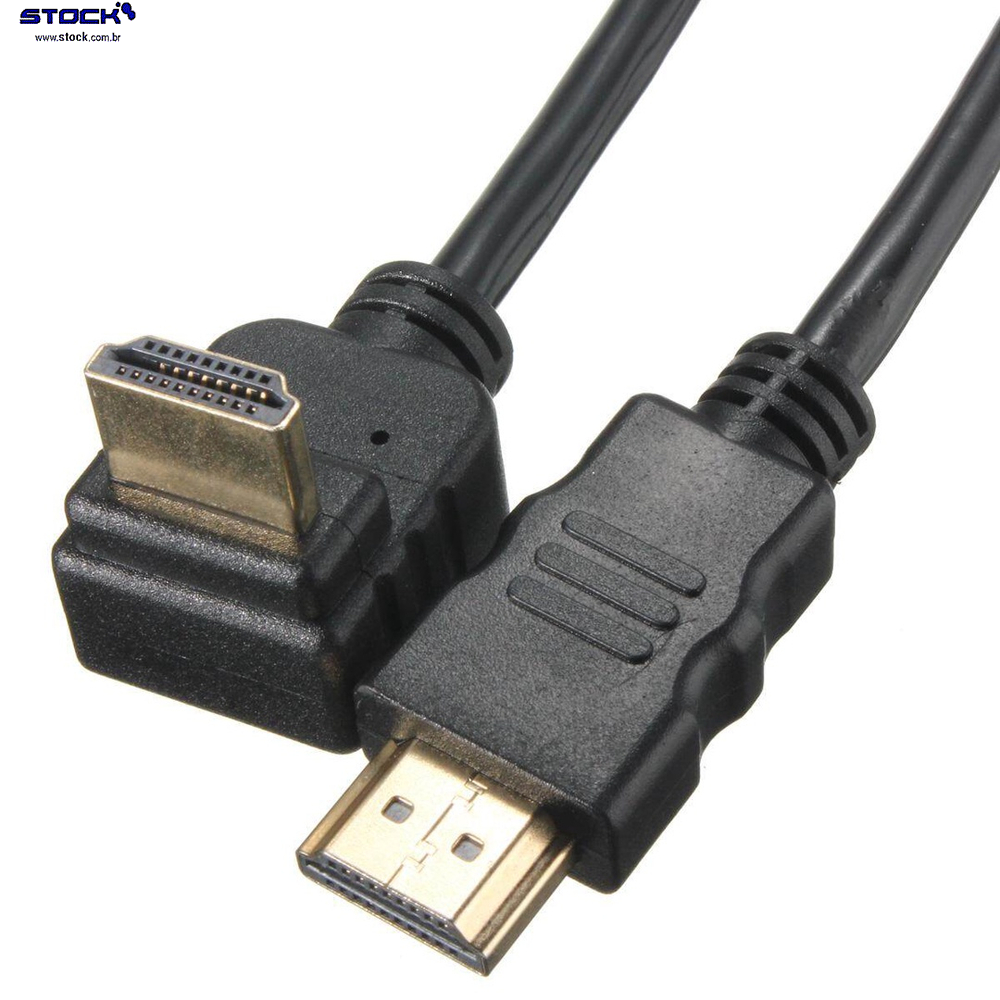 Cabo Monitor HDMI Macho x HDMI Macho Ponteira 90 Graus 2.00 Mts  - Contatos dourado V 1.4- Com Filtro Preto