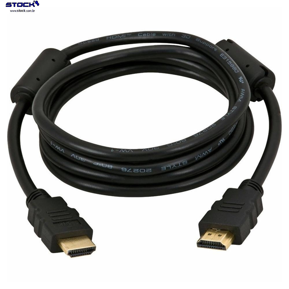 Cabo Monitor HDMI Macho x HDMI Macho 3.00 Mts Contatos Dourado V 1.4 com filtro - Preto