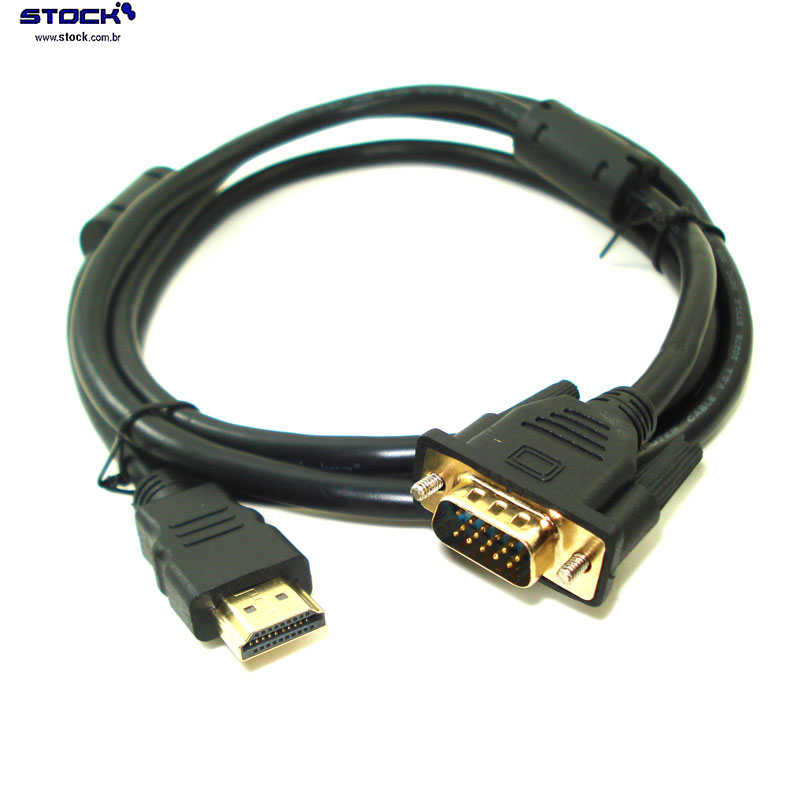 Cabo VGA Macho x HDMI Macho 1.50 Mts V 1.4 com filtro - contatos dourado - Preto