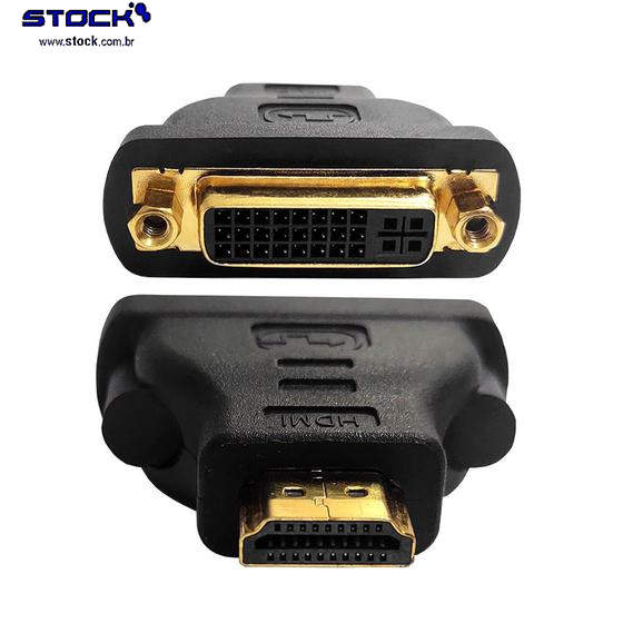 Adaptador HDMI Macho x DVI-I Dual link 24+5 Fêmea - Contatos Dourado - Preto