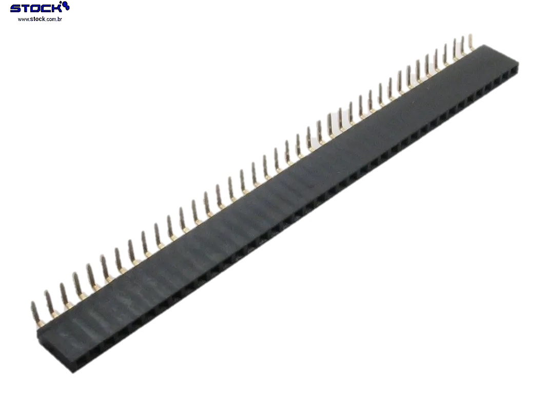 Barra de pinos Fêmea 40 pinos fileira simples 1x40 vias 90 Graus - Modu para PCI