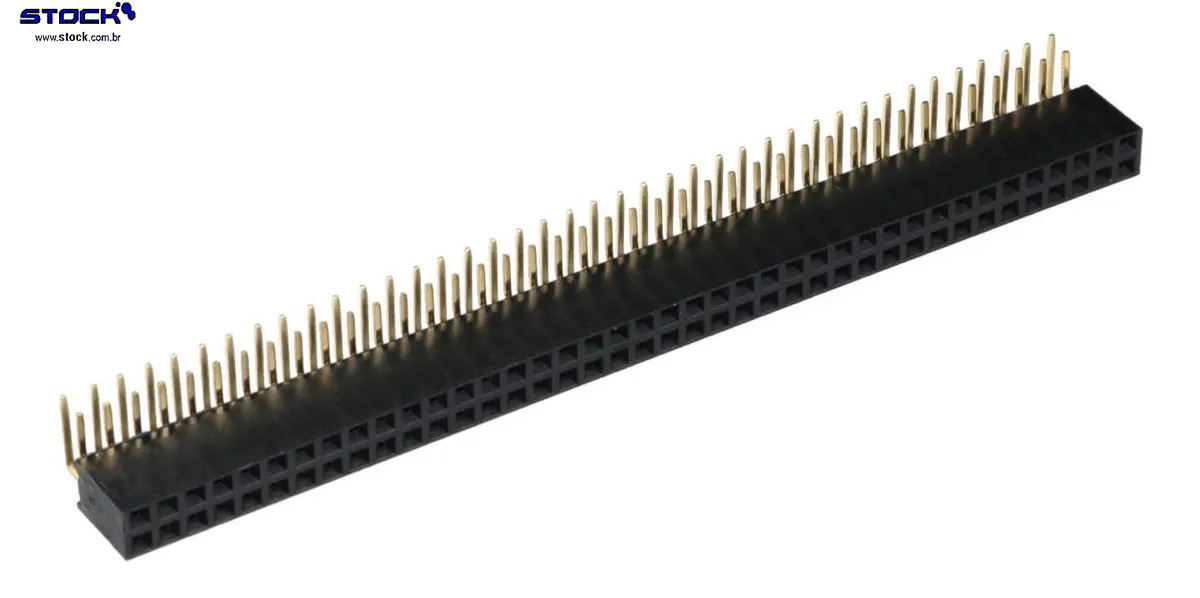 Barra de pinos Fêmea 80 pinos fileira Dupla 2x40 vias 90 Graus - Modu para PCI
