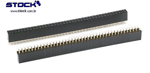 Barra de pinos Fêmea 80 pinos fileira simples 2x40 vias 180 Graus - Modu para PCI