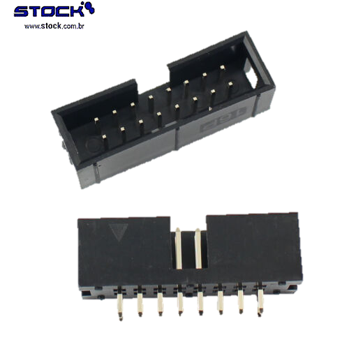 IDC-Box-Header-p-PCI-16-Pinos-Macho-Pitch-2,54mm--Fileira-dupla–-02x08-180-Graus---Preto
