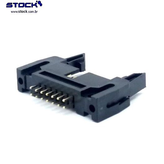 IDC Box Header com Ejetor longo p/ PCI 14 Pinos Macho Pitch 2,54mm - Fileira dupla – 02x07 180 Graus - Preto
