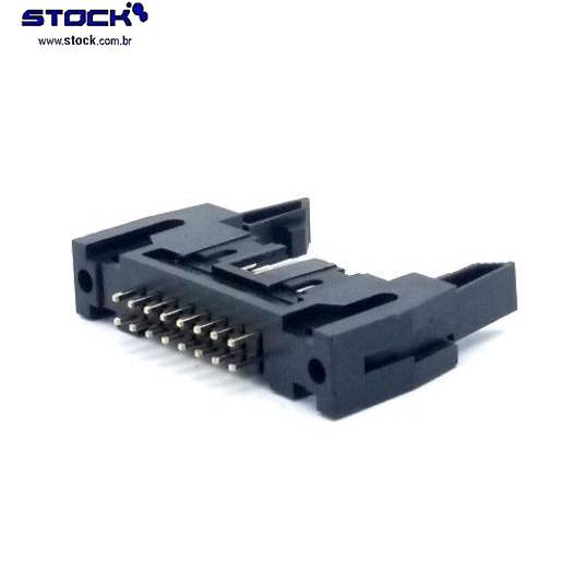 IDC Box Header com Ejetor longo p/ PCI 16 Pinos Macho Pitch 2,54mm - Fileira dupla – 02x08 180 Graus - Preto