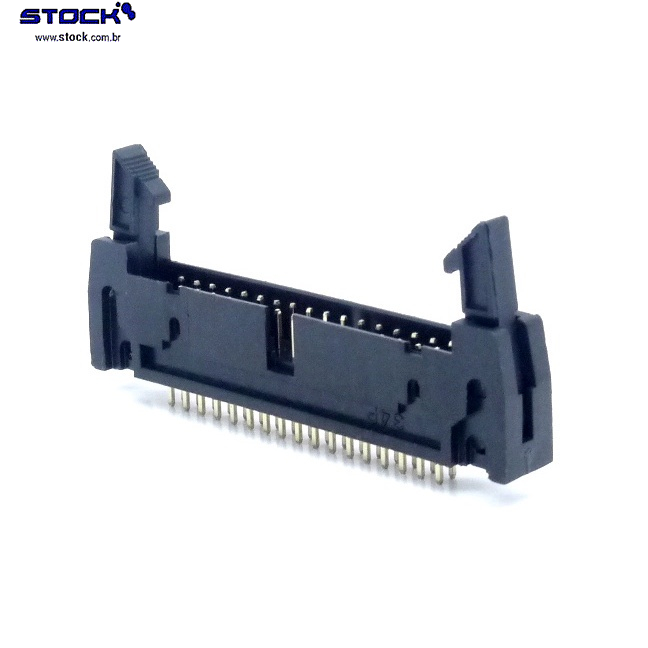 IDC Box Header com Ejetor longo p/ PCI 34 Pinos Macho Pitch 2,54mm - Fileira dupla – 02x17 180 Graus - Preto