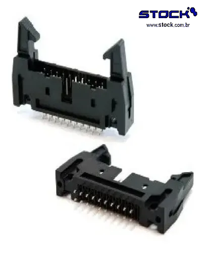 IDC Box Header com Ejetor longo p/ PCI 20 Pinos Macho Pitch 2,54mm - Fileira dupla – 02x10 180 Graus - Preto