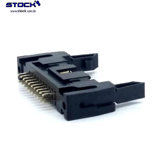 IDC Box Header com Ejetor longo p/ PCI 20 Pinos Macho Pitch 2,54mm - Fileira dupla – 02x10 180 Graus - Preto