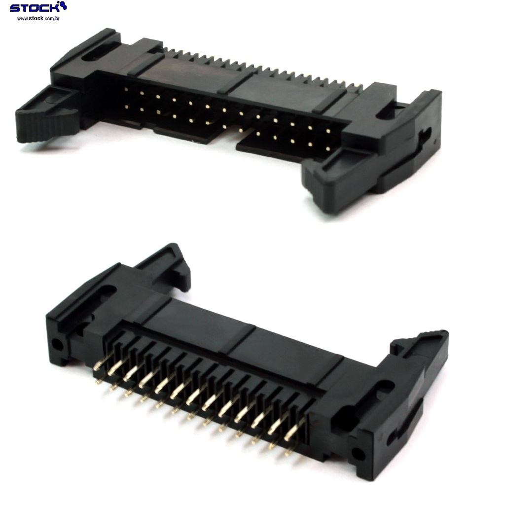 IDC Box Header com Ejetor longo p/ PCI 26 Pinos Macho Pitch 2,54mm - Fileira dupla – 02x13 180 Graus - Preto