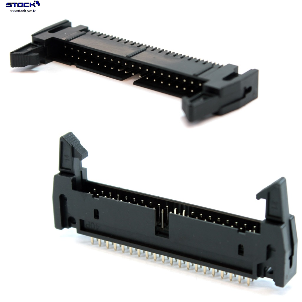 IDC-Box-Header-com-Ejetor-longo-p-PCI-40-Pinos-Macho-Pitch-2,54mm---Fileira-dupla-–-02x20-180-Graus---Preto