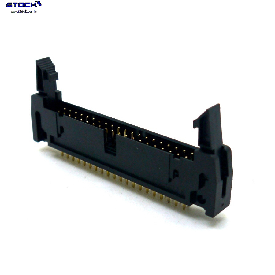 IDC Box Header com Ejetor longo p/ PCI 40 Pinos Macho Pitch 2,54mm - Fileira dupla – 02x20 180 Graus - Preto