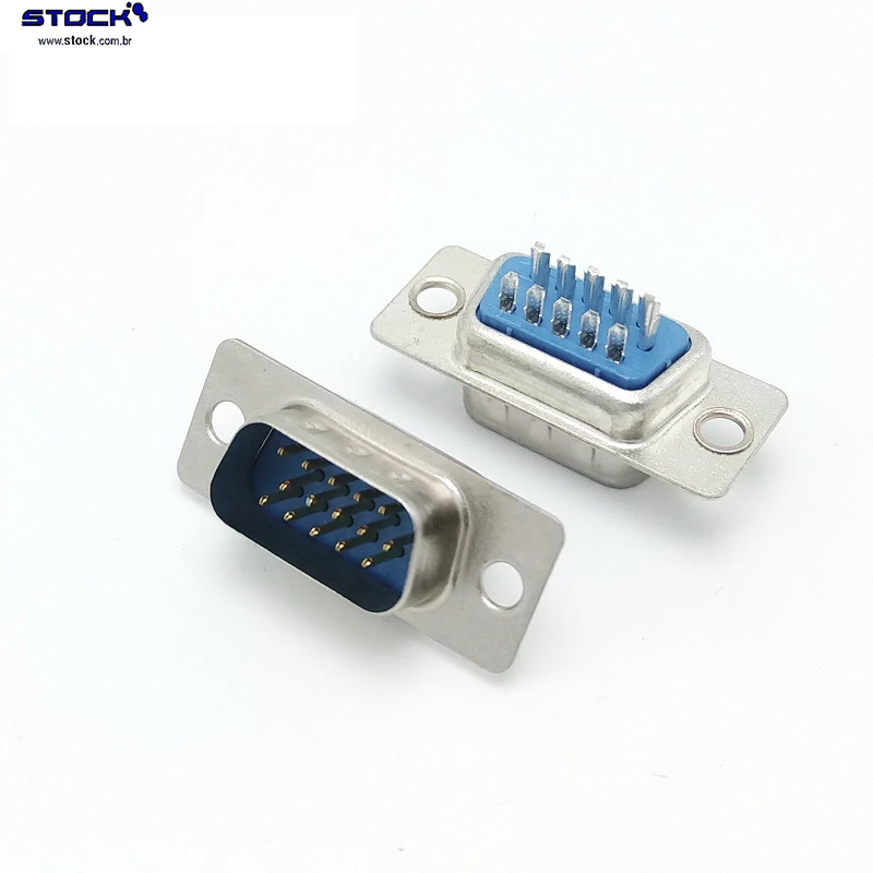 D-Sub High Density - VGA DB 15 Pinos Macho Solda fio 180 Graus  - Azul