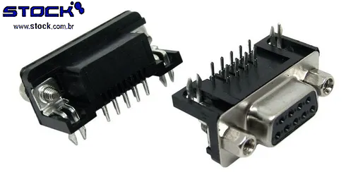 Conector tipo D-Sub DB 09 Vias Fêmea Fileira dupla – Solda Placa 90 Graus  Kit curto 7,20mm - Preto