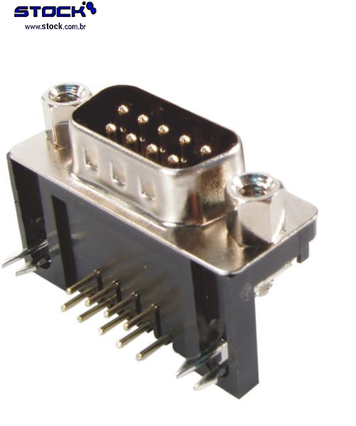 Conector tipo D-Sub DB 09 Pinos Macho Fileira dupla – Solda Placa 90 Graus  Kit curto 7,20mm - Preto