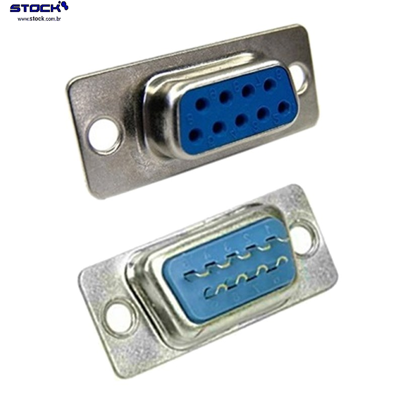 Conector tipo D-Sub DB 09 Vias Fêmea Fileira dupla – Solda Fio 180 Graus - Azul