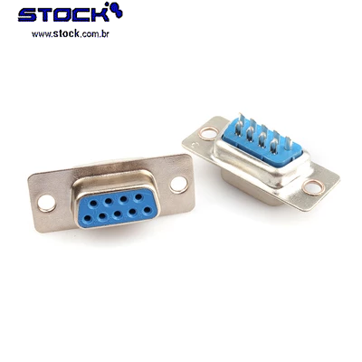 Conector tipo D-Sub DB 09 Vias Fêmea Fileira dupla – Solda Fio 180 Graus - Azul