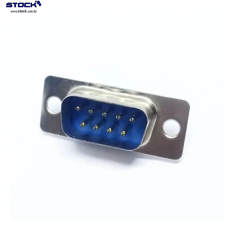 Conector tipo D-Sub DB 09 Pinos Macho Fileira dupla – Solda Fio 180 Graus - Azul