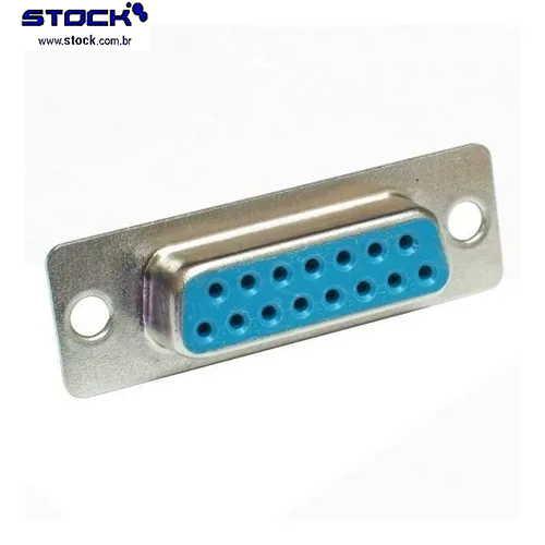 Conector tipo D-Sub DB 15 Vias Fêmea Fileira dupla – Solda Fio 180 Graus - Azul