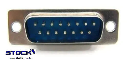 Conector tipo D-Sub DB 15 Pinos Macho Fileira dupla – Solda Fio 180 Graus - Azul