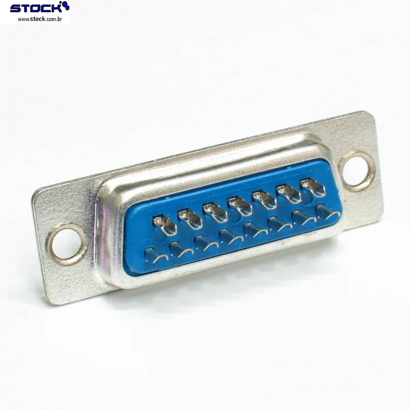 Conector tipo D-Sub DB 15 Pinos Macho Fileira dupla – Solda Fio 180 Graus - Azul