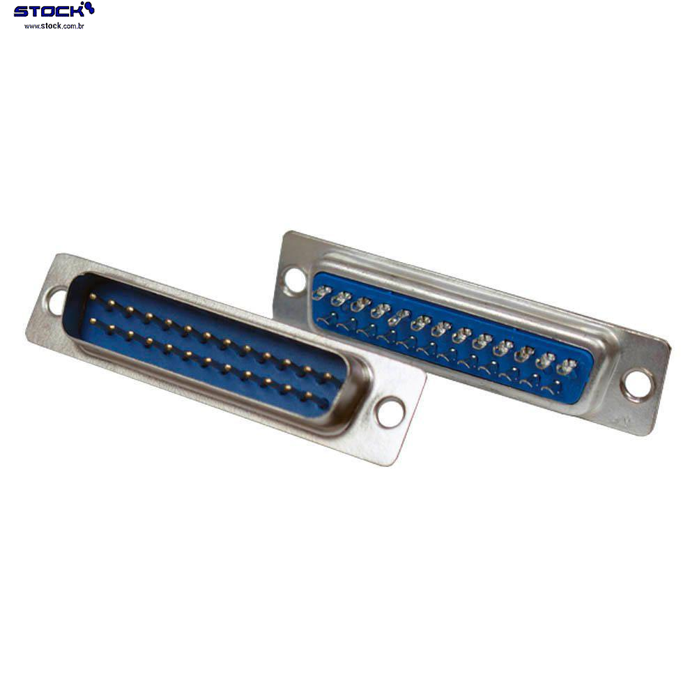 Conector tipo D-Sub DB 25 Pinos Macho Fileira dupla – Solda Fio 180 Graus - Azul