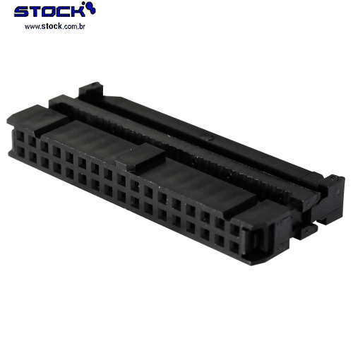 IDC Latch Fêmea 34 vias fileira dupla 2x17 c/ Aliviador p/ cabo flat - Preto