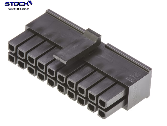 Alojamento Fêmea Micro Fit 20 Vias – Fileira dupla 2x10 - Ligação cabo-cabo - Pitch 3,00mm preto