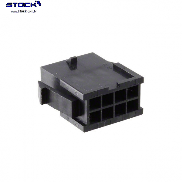 Alojamento macho Micro Fit 08 Pinos – Fileira dupla 2x04 - Ligação cabo-cabo - Pitch 3,00mm preto