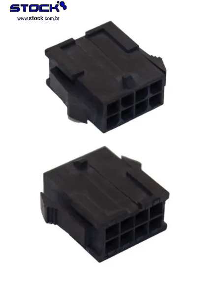 Alojamento macho Micro Fit 08 Pinos – Fileira dupla 2x04 - Ligação cabo-cabo - Pitch 3,00mm preto
