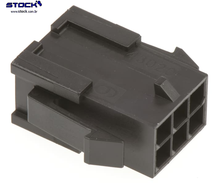 Alojamento macho Micro Fit 06 Pinos – Fileira dupla 2x03 - Ligação cabo-cabo - Pitch 3,00mm preto