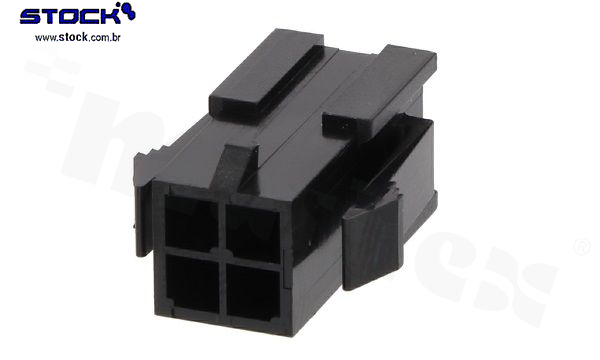 Alojamento macho Micro Fit 04 Pinos – Fileira dupla 2x02 - Ligação cabo-cabo - Pitch 3,00mm preto