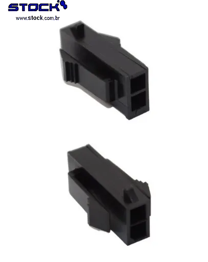 Alojamento macho Micro Fit 02 Pinos – Fileira dupla 2x01 - Ligação cabo-cabo - Pitch 3,00mm preto