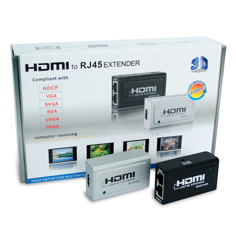 Adaptador Extensor HDMI Fêmea para RJ45 Fêmea Cinza / Preto